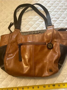 The Sak Kendra Tan & Chocolate Leather Tote with Snake Accent